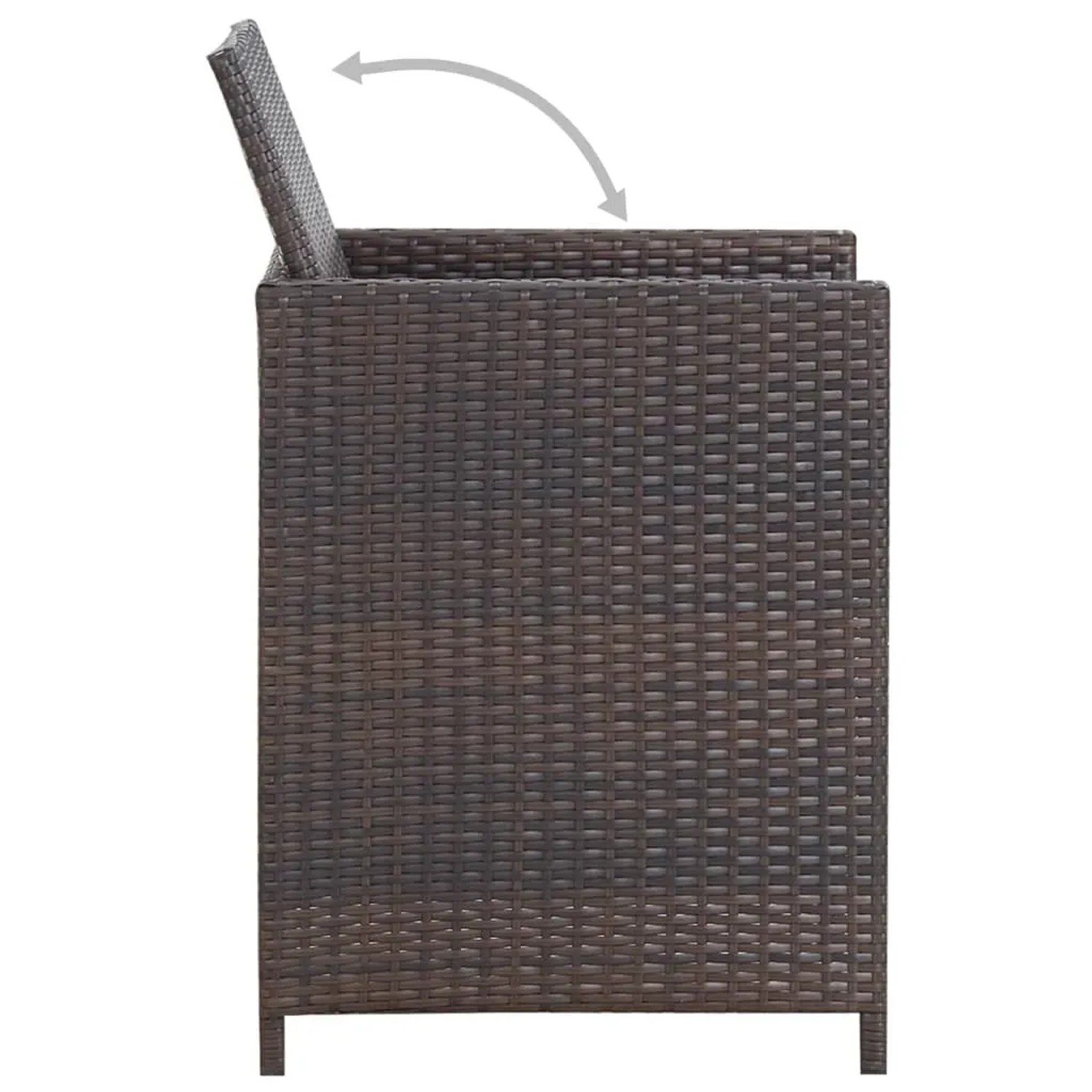 Detailansicht Gartenstuhl der vidaXL Essgruppe, braunes Polyrattan, verstellbare Rückenlehne.