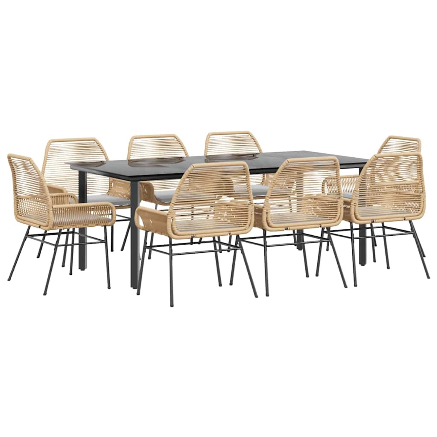 vidaXL 9-Tlg Garten-Essgruppe mit Kissen Braun Poly Rattan Glas 3334575 günstig online kaufen