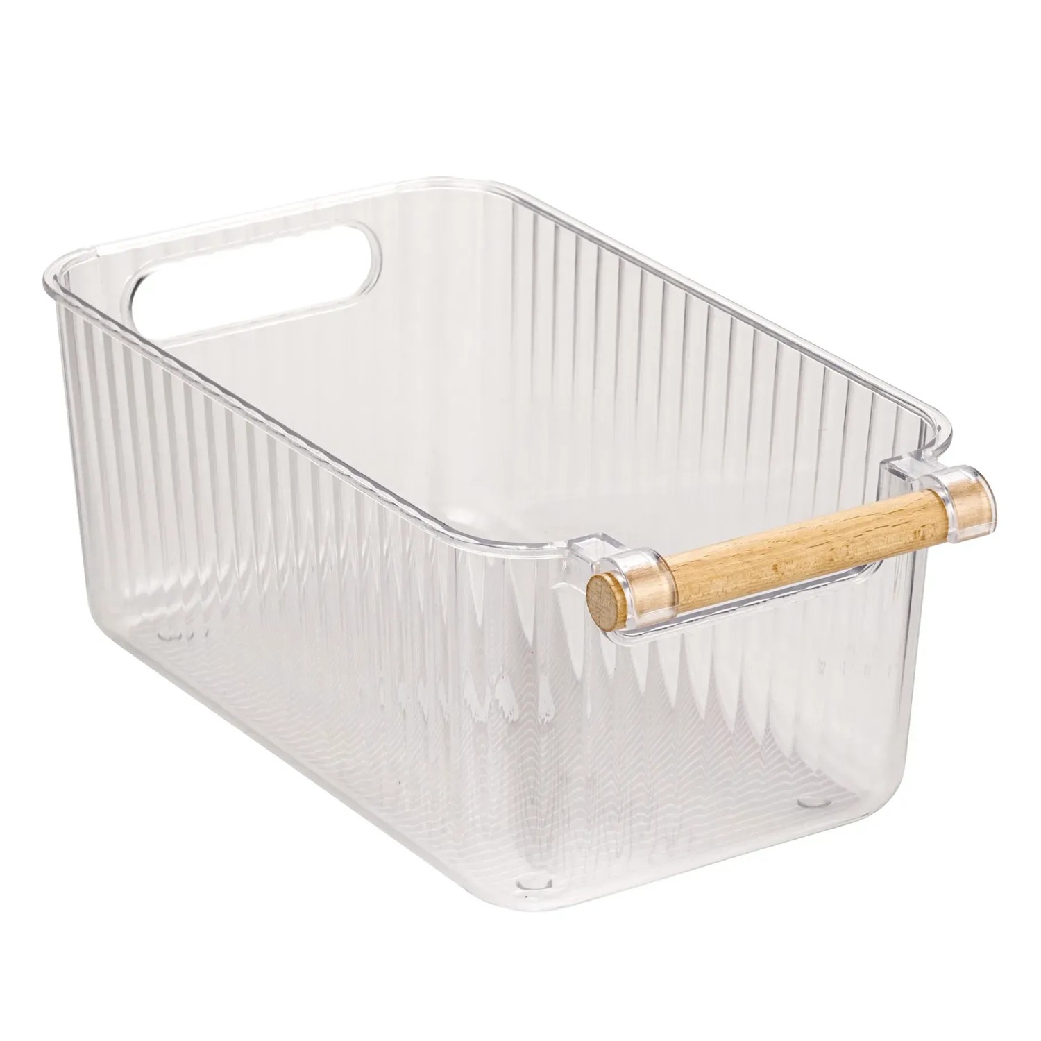 Wenko Badbox Nantes, 3-teilig, transparent, Kunststoffboxen mit Buchenholzgriffen.