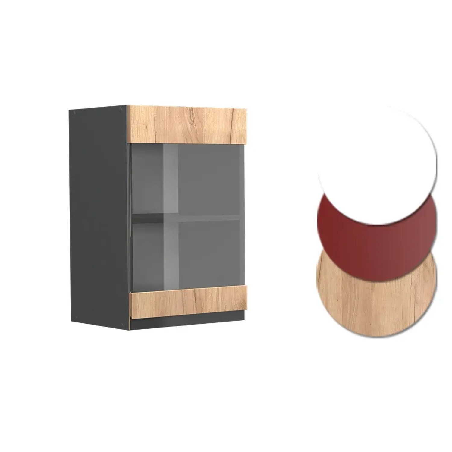 Vicco Küchenglasschrank R-Line in Eiche/Anthrazit, 40 cm breit. Hängeschrank mit Glastür.