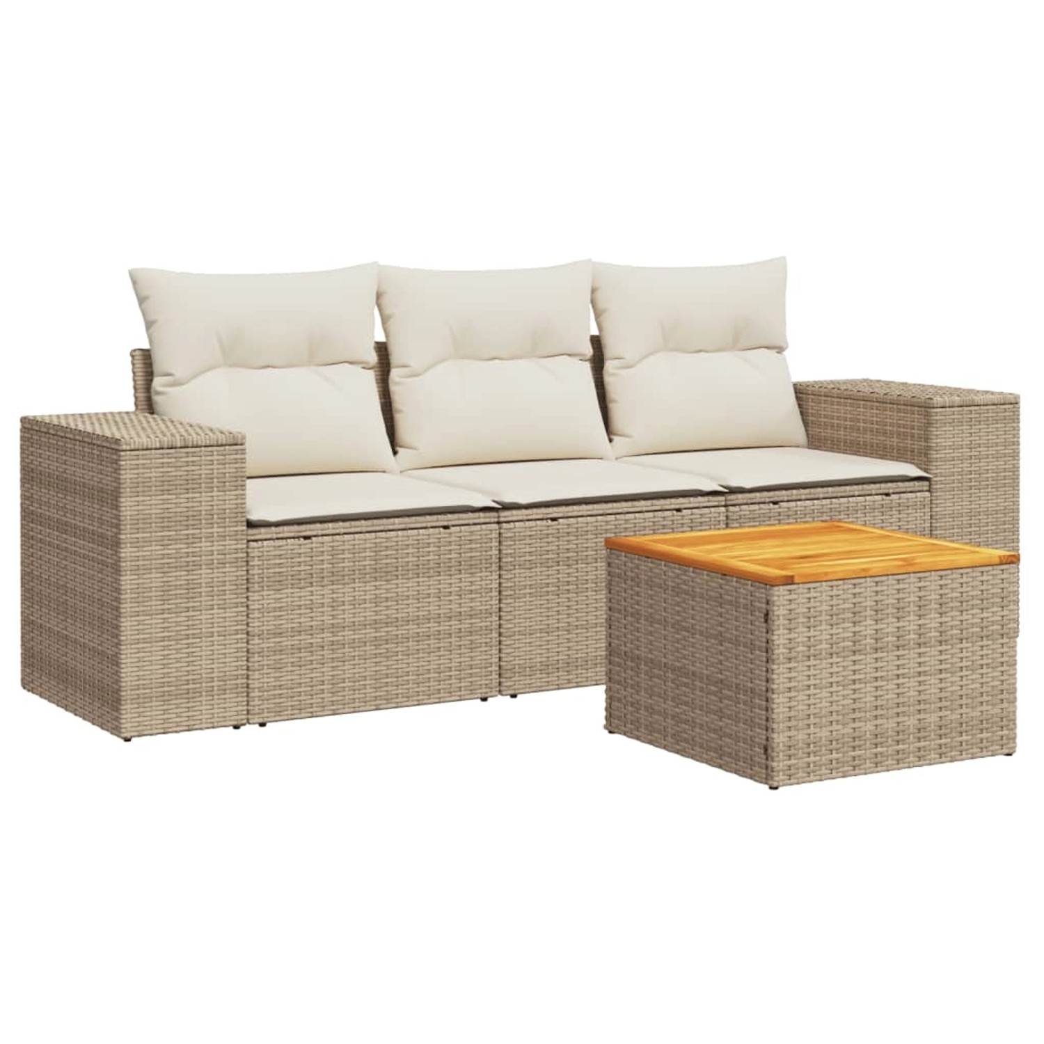 vidaXL 4-Tlg Garten-Sofagarnitur mit Kissen Beige Poly Rattan 3225316 günstig online kaufen