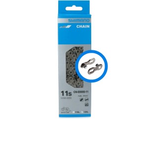 Shimano 11-fach E-Bike Kette mit 126 Gliedern und Quick Link im blauen Karton.