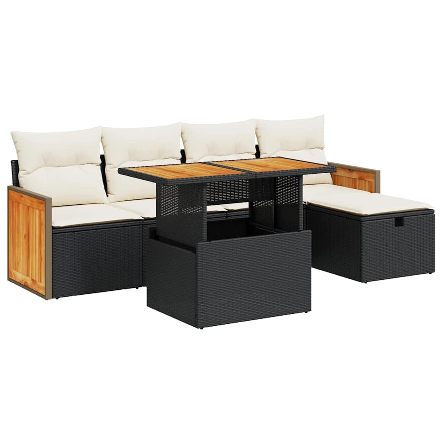 vidaXL 6-Tlg Garten-Sofagarnitur mit Kissen Schwarz Poly Rattan 3328148 günstig online kaufen