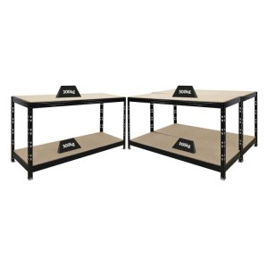 PROREGAL Mega Deal 3X Werkbank Tiger 300 kg Pro Fachboden HxBxT 90x140x60cm Schwarz