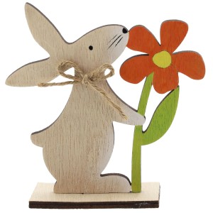 Holzaufsteller Hase mit Blume, Osterdeko aus Holz, Frühlingsdekoration.
