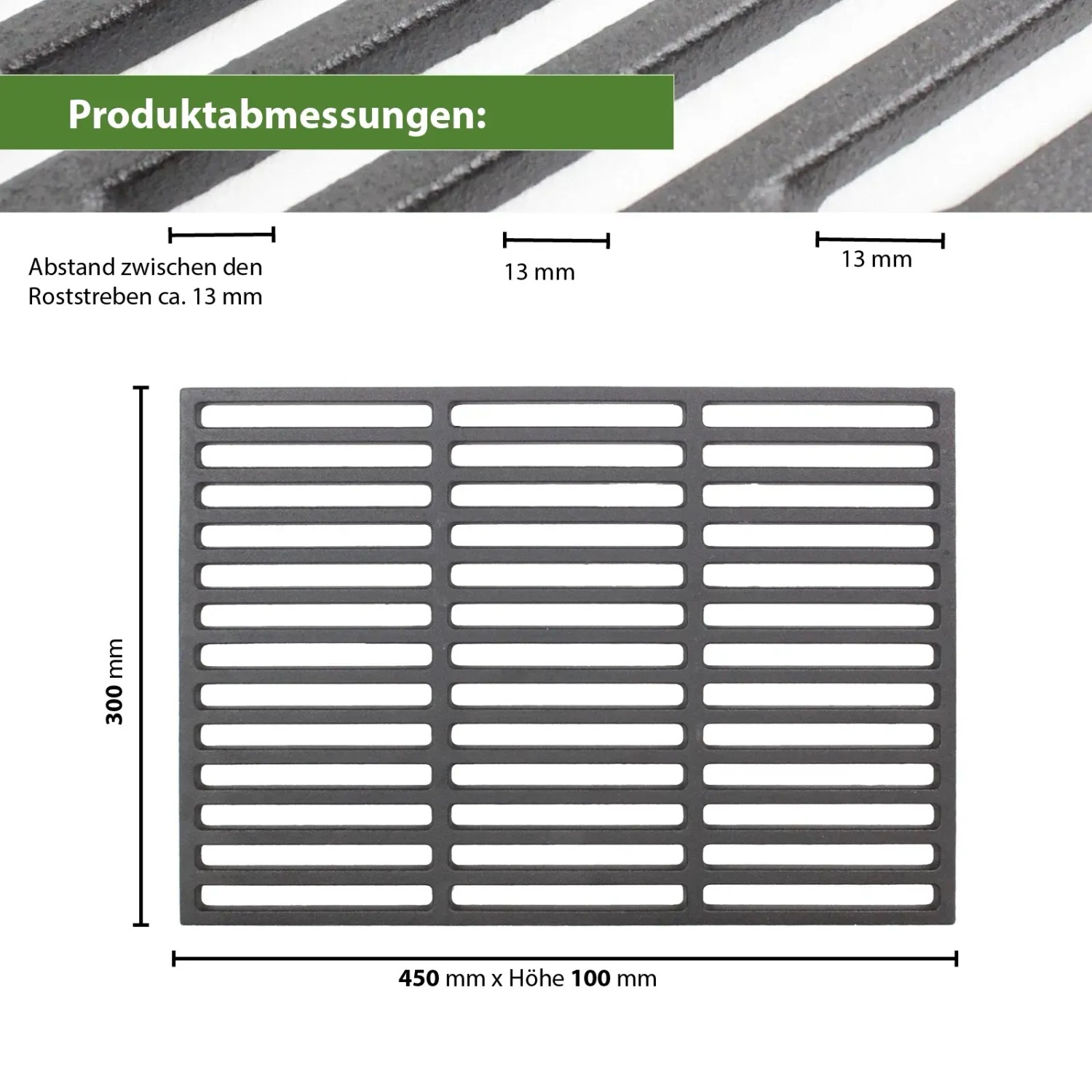 Rechteckiger, emaillierter TRUTZHOLM Grillrost aus Gusseisen, 45x30 cm, für Grillutensilien.