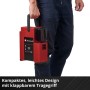 Einhell Akku-Kompressor Suppero 18/380 in Rot/Schwarz mit Tragegriff.