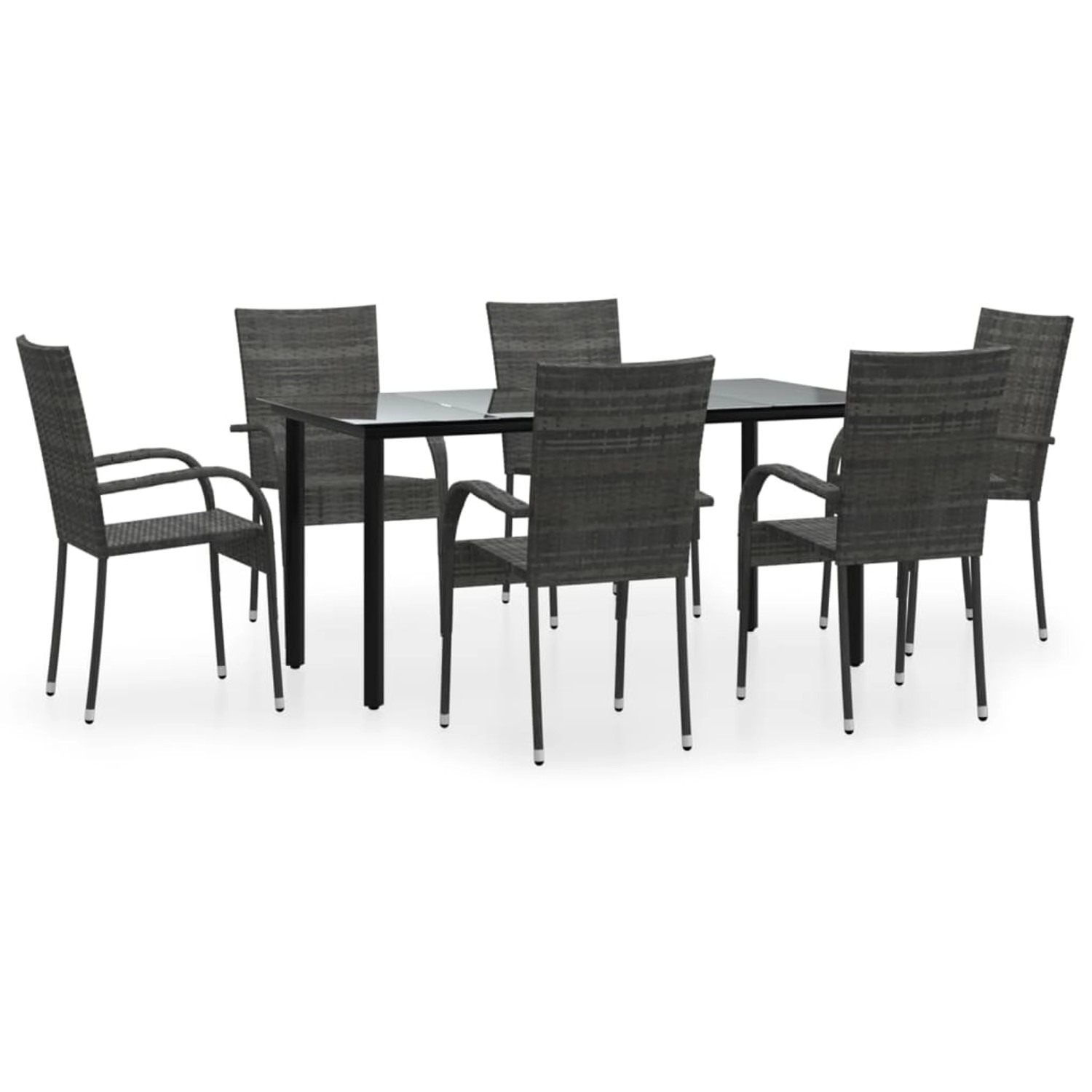 vidaXL 7-Tlg Garten-Essgruppe Grau Poly Rattan 3156665