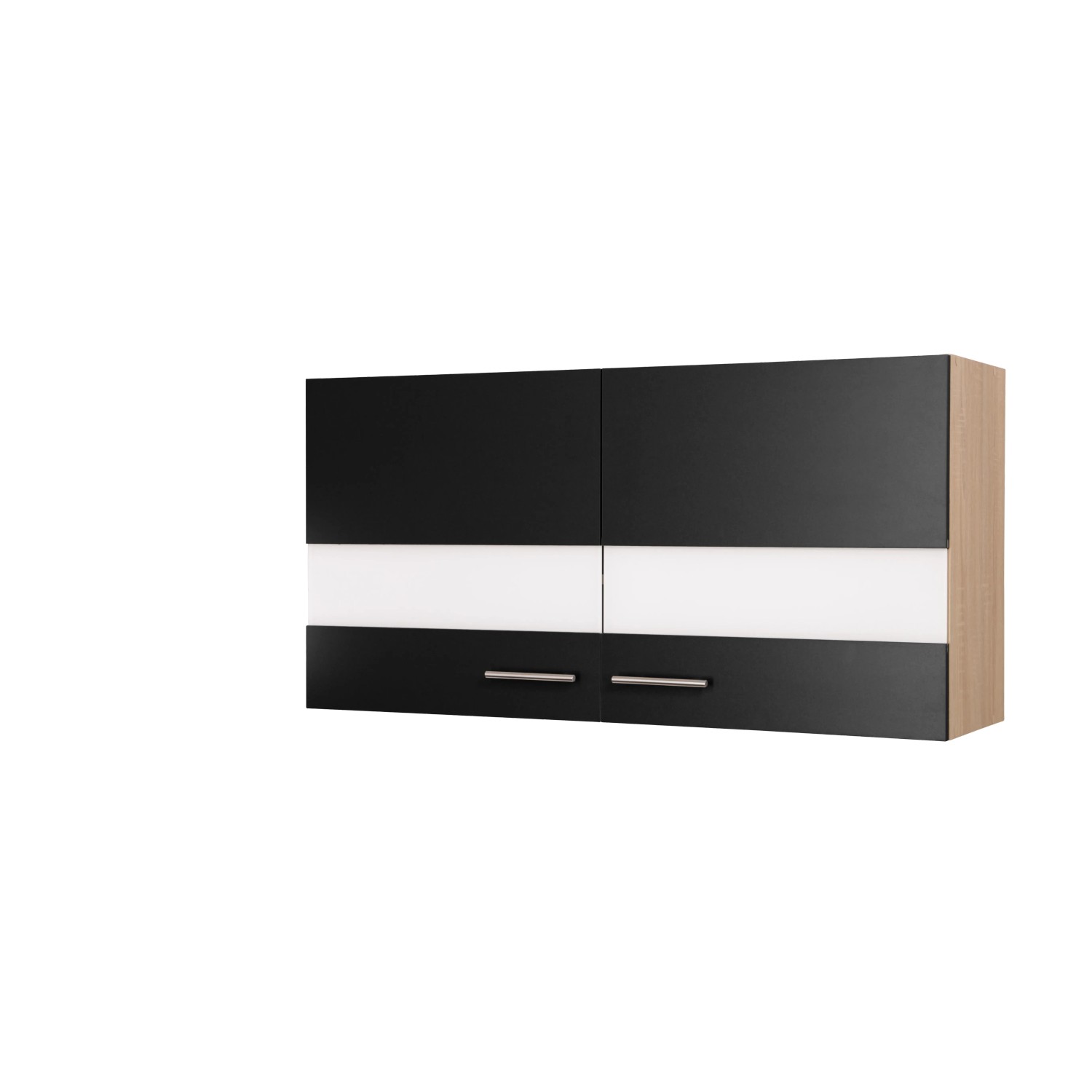 Respekta Oberschrank Merle, 110 cm, Schwarz, mit zwei Drehtüren und Glaseinsatz. Küchen-Hängeschrank.