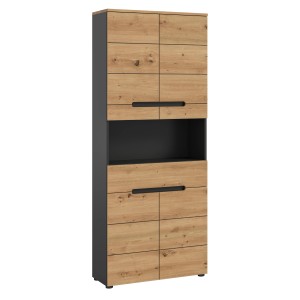 Hochschrank Canu in Artisan Eiche/Grau, 193x76x34 cm, mit Fächern und Schublade für Bad oder Hauswirtschaftsraum.