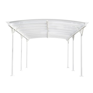 Weißer Home Deluxe Design Carport Falo mit Polycarbonat-Dach und Aluminiumpfosten.