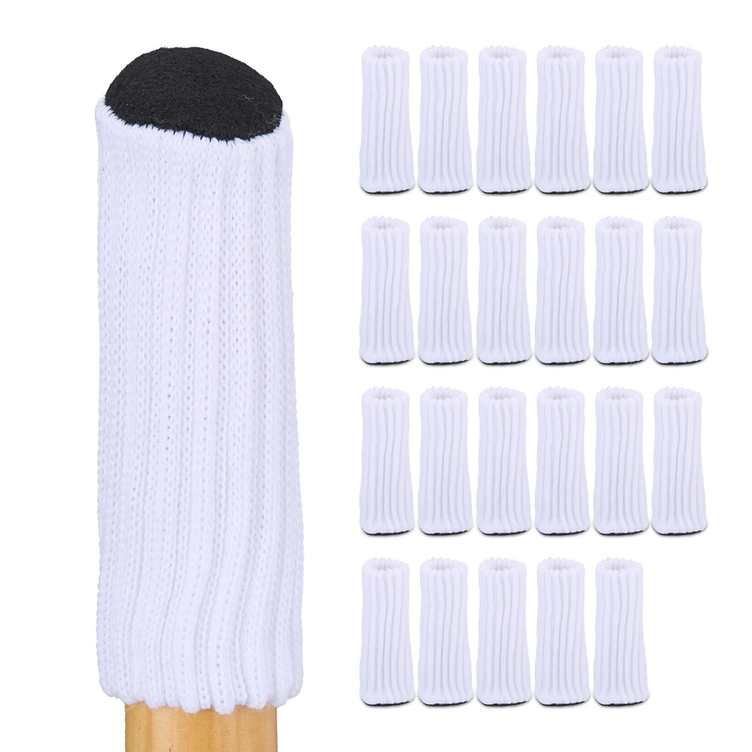 Relaxdays Stuhlbeinsocken Acryl Filz Weiß 24er Set 8,5 cm x 2,5 cm