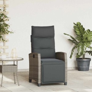 vidaXL Gartensessel mit Beistelltisch Verstellbar Grau Poly Rattan 4108276