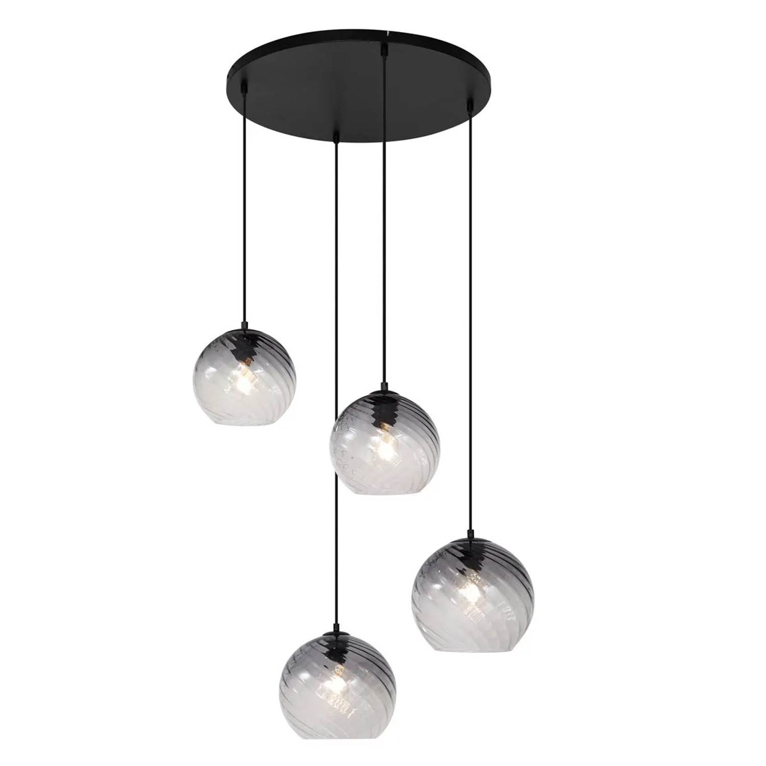 QAZQA Art Deco Hängelampe Schwarz mit Rauchglas Rund 4 Flammig Bao