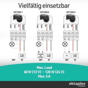 Oktaplex Ana 12V - 24V Bewegungsmelder 180 Grad Potentialfrei Anthrazit IP44