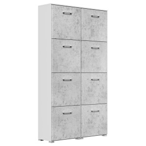 Posseik Schuhschrank Elite mit 8 Klappen in Weiß-Beton Optik für ca. 32 Paar Schuhe.