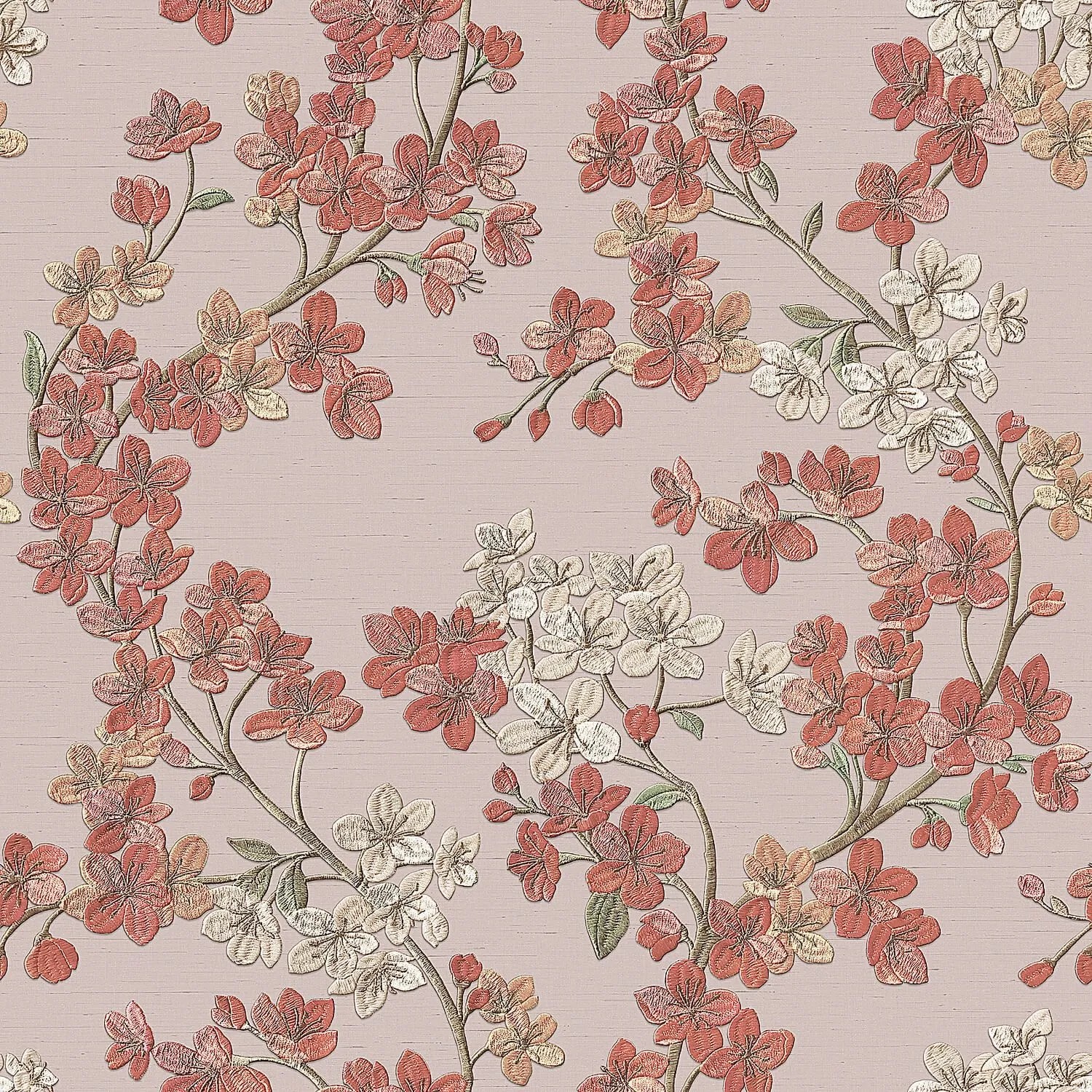 PROFHOME Gr322204-Di Blumen Tapete Floral Rosa Orange Beige-Rot Grün 0,53 m x 10,05 m  5,33 m2