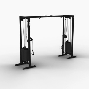 Schwarzer Suprfit Hallador Kabelzugturm Basement 200cm für Krafttraining. Robustes Fitnessgerät mit Gewichtstürmen und Klimmzugstange.