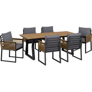 Esstischgruppe Folkston 7-teilig Aluminium Akazie