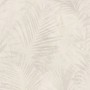 Beige Vliestapete mit Palmenblätter Design in Wasserfarben Optik für Schlafzimmer.