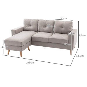 Graues HOMCOM Ecksofa in L-Form mit Leinenoptik und Chaiselongue. Sofa für drei Personen.