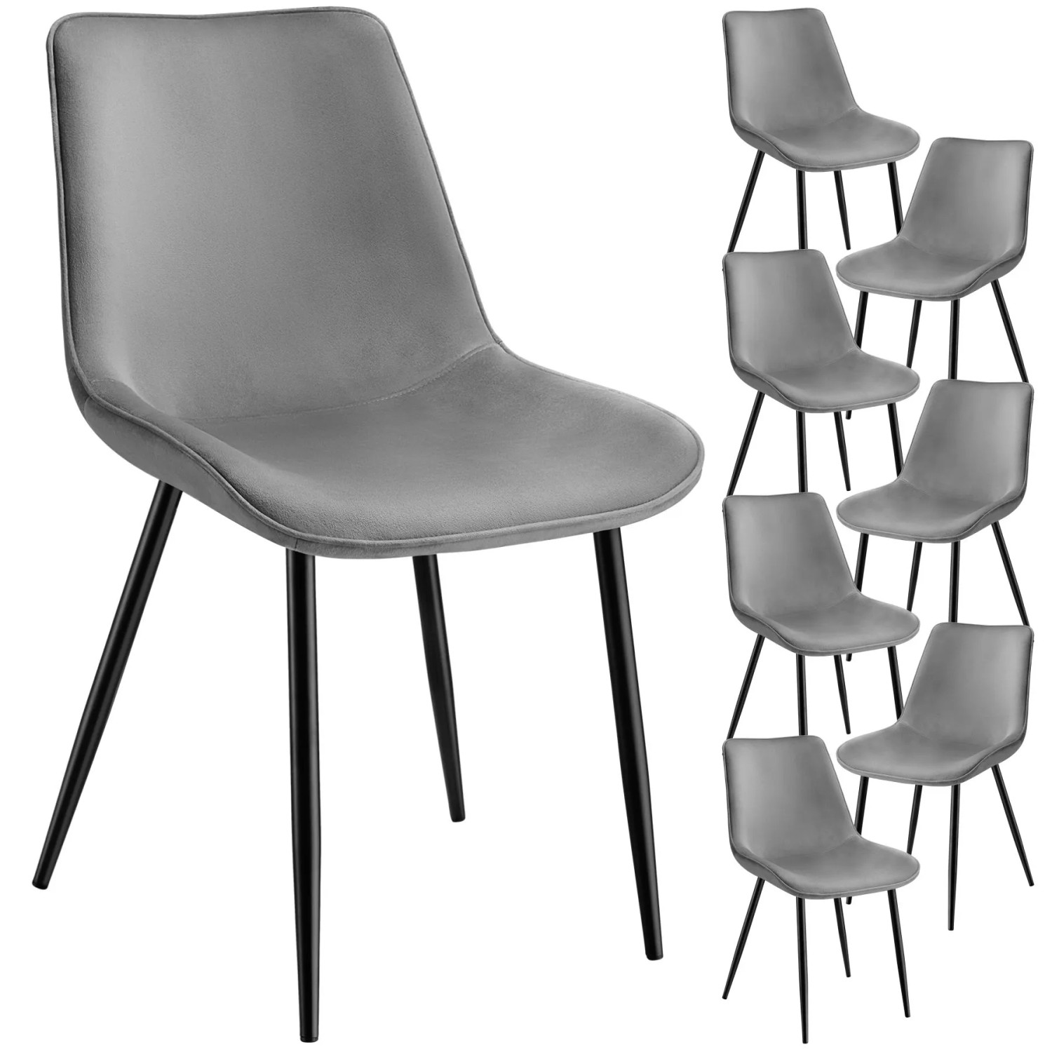 Tectake Set Stuhl Monroe Gepolstert  In Samtoptik Ergonomische Sitzschale 8Er Set 59 x 48 x 82 50 cm Grau