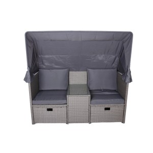 DELUKE Gartenmuschel MAINZ Hocker Beistelltisch Sonnendach Kunststoff Grau Sonneninsel Outdoor Gartensofa Dach Garten Pool
