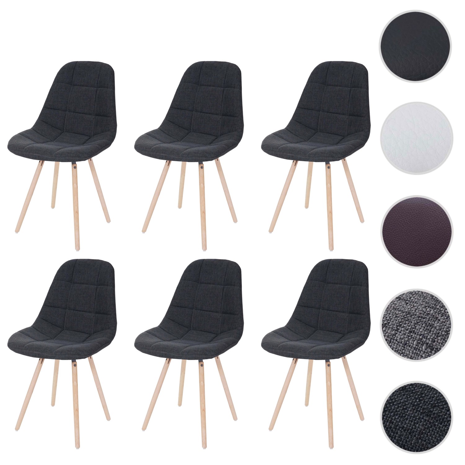 6er-Set MCW Esszimmerstühle A60, dunkelgrauer Stoffbezug, Holzfüße. Polsterstühle für Esszimmer.