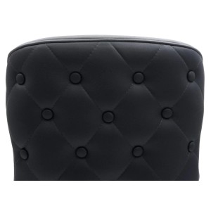 Detailaufnahme: Dunkelgrauer Polsterstuhl (6er-Set) mit Ziernähten und Knöpfen.