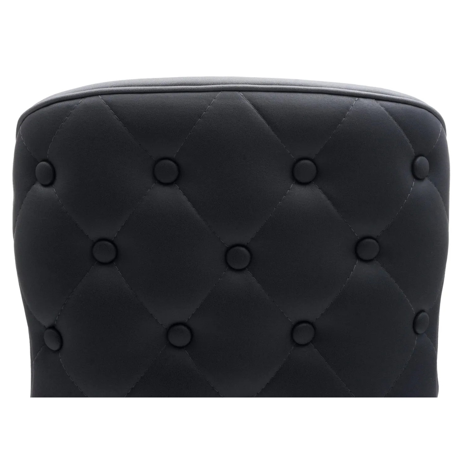 Detailaufnahme: Dunkelgrauer Polsterstuhl (6er-Set) mit Ziernähten und Knöpfen.