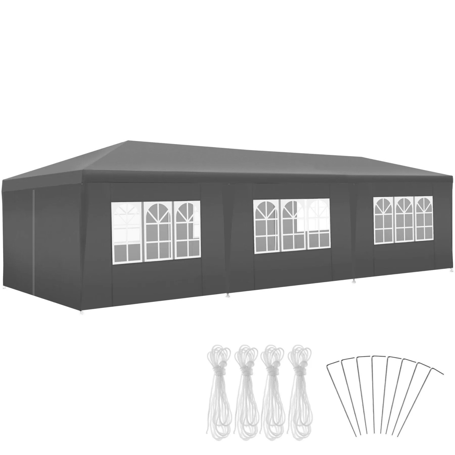 Tectake Pavillon Miramas 9 x 3 M  Im Stecksystem 8 Abnehmbare Seitenteile  2 Reißverschlussöffnungen  900 x 300 x 250 cm Grau