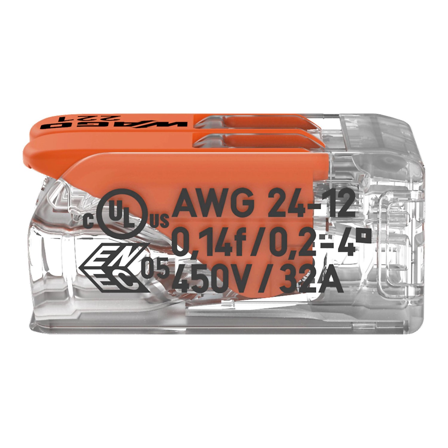 Wago Hebelklemme 221-412, 2-polig, für Leiter von 0,2-4 mm², 10er-Pack