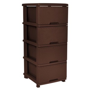 KMND Kommode Rattan mit 4 Schubladen Dunkelbraun 20840
