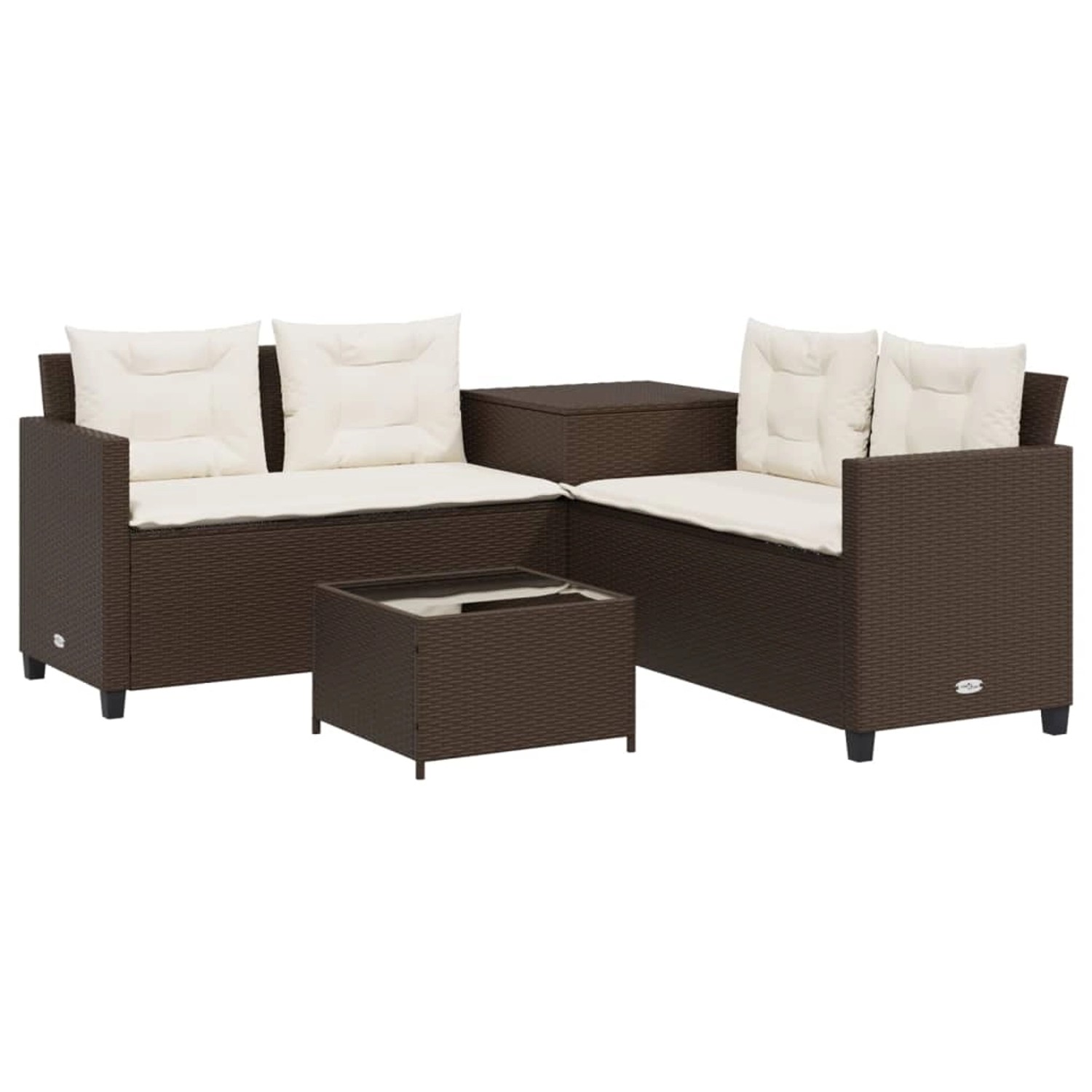 vidaXL Gartensofa in L-Form mit Tisch und Kissen Braun Poly Rattan 369028 günstig online kaufen