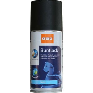 OBI Buntlack Spray RAL 9005 Tiefschwarz matt, 150ml Dose.