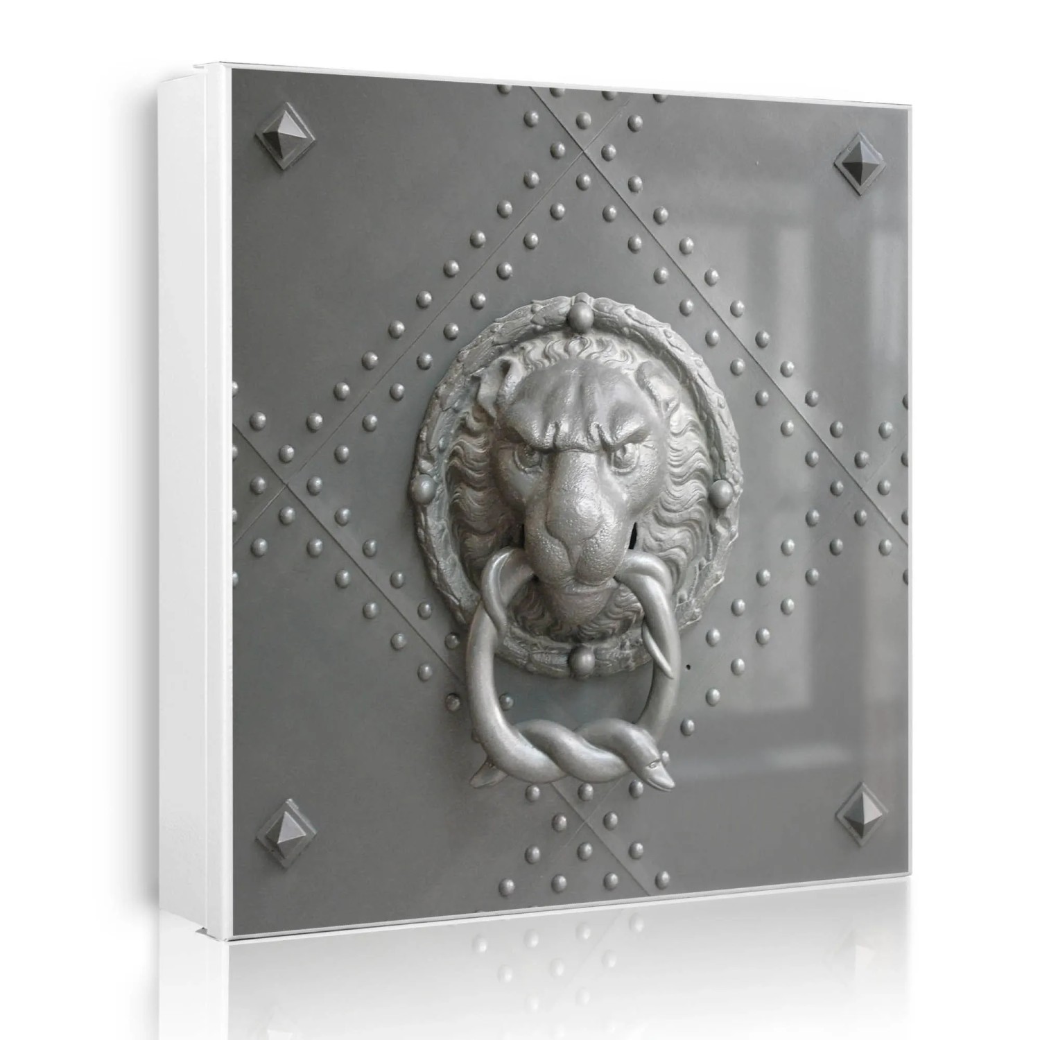 Banjado Großer Schlüsselkasten Metall 30x30cm Weiß Scharnier Rechts 50 Haken Beschreibbar Magnetisch Motiv Eisentor