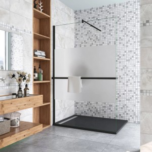 Duschparadies 100 x200cm Walkin Duschwand 8mm NANO Glas Dusche Milchglasstreifen Duschtrennwand Duschabtrennung Mit Duschregal Mit 120cm Stabilisator