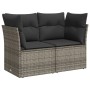 Graue vidaXL Garten-Sofagarnitur aus Rattan mit dunklen Kissen, Teil eines 10-teiligen Sets.