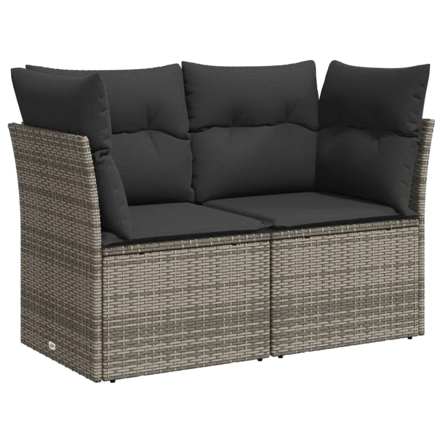 Graue vidaXL Garten-Sofagarnitur aus Rattan mit dunklen Kissen, Teil eines 10-teiligen Sets.