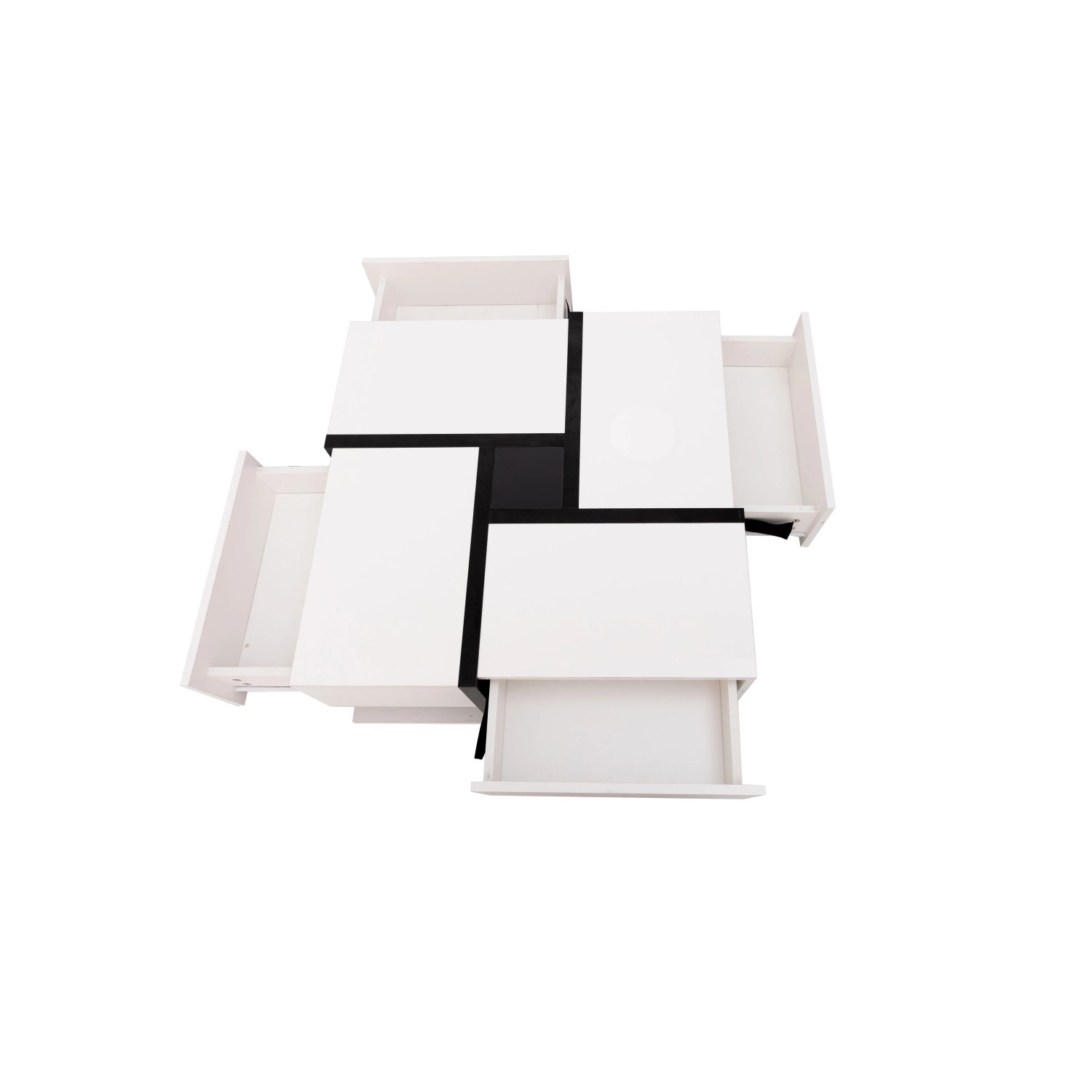 Okwish Couchtisch Mit 4 Schubladen Einzigartige Farbabstimmung Und Liniendesign 78 × 78 Cm Weiß