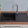 Respekta Einbauspüle Mineralite Denver, 78x44 cm, Schwarz, mit Abtropffläche.