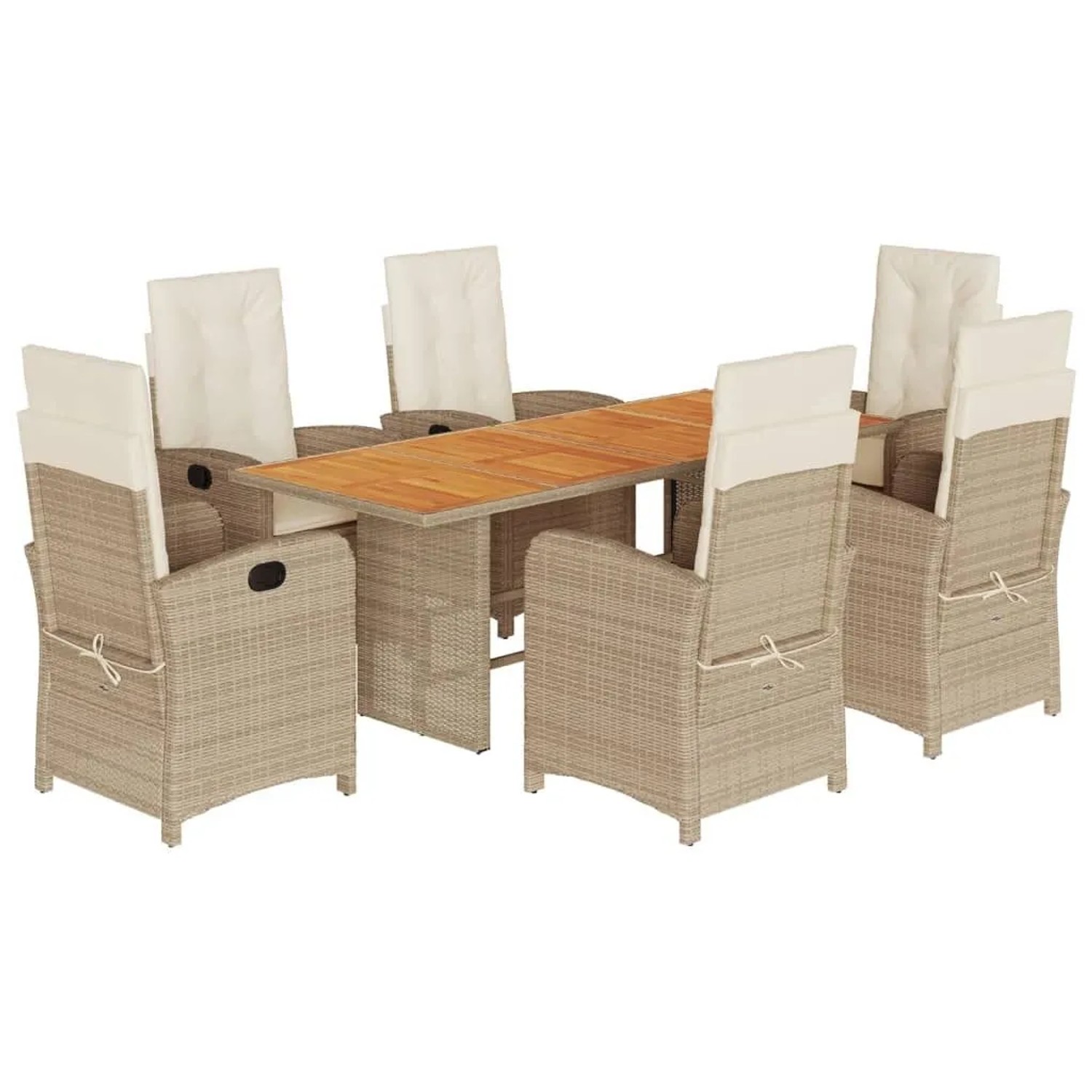 vidaXL 7-Tlg Garten-Essgruppe mit Kissen Beigemischung Poly Rattan 3212284