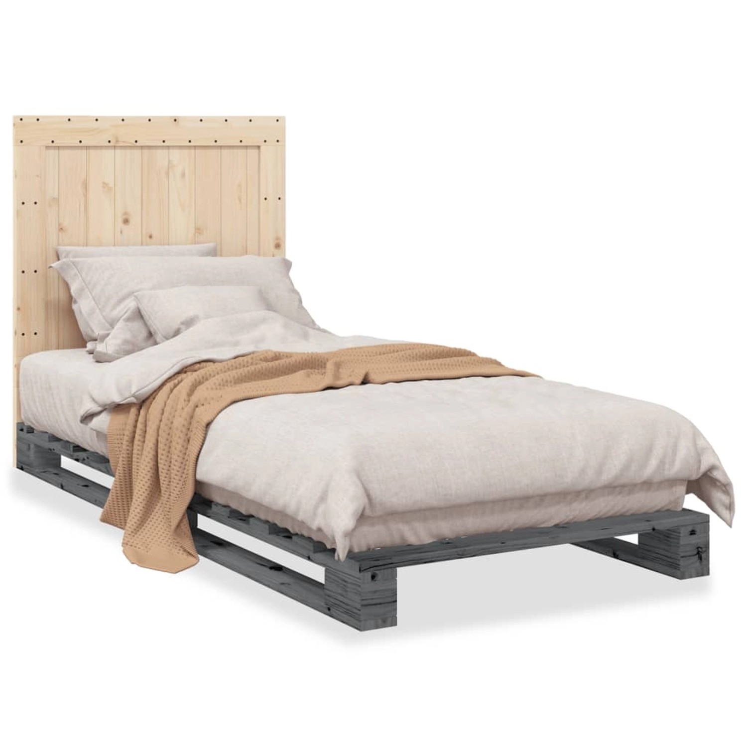 vidaXL Massivholzbett mit Kopfteil Grau 90x200 cm Kiefer 3281544 günstig online kaufen