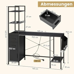 Costway Schreibtisch mit Ladestation & Led-Beleuchtung Schwarz