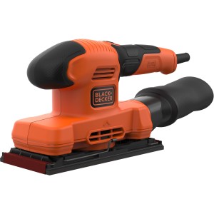 Black+Decker Schwingschleifer BEW220, 150 W, orange-schwarz mit Staubfangbehälter.