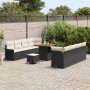 vidaXL Garten-Sofa-Set, 11-teilig, schwarz, Poly Rattan, mit Tisch und Hockern für den Garten.