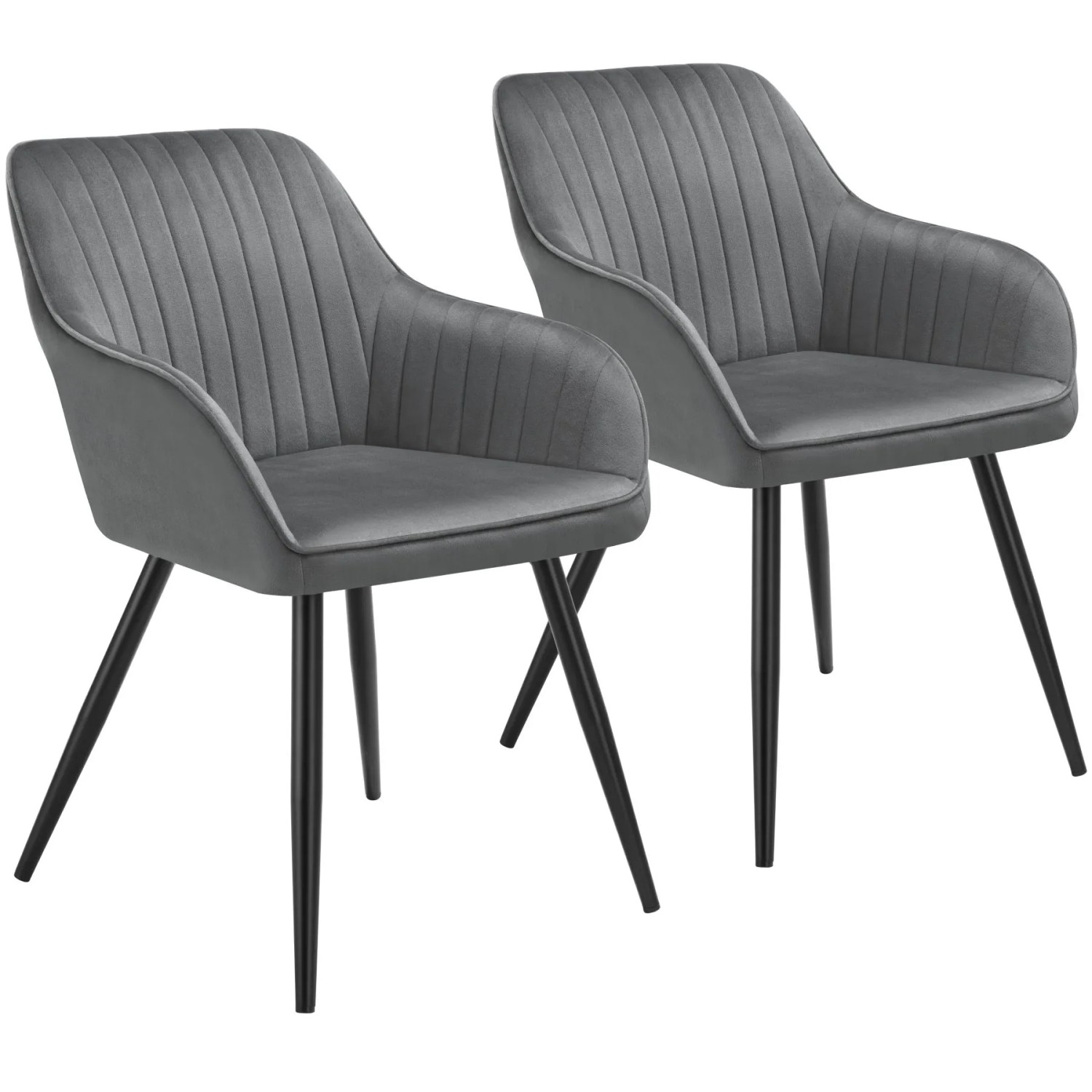 Tectake Esszimmerstuhl Marilyn Gepolstert  In Samtoptik  Gesteppt Durchgehende Lehne 2Er Set 62 x 58 x 82 cm Grau Schwarz