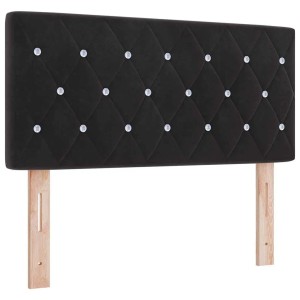 Schwarzes vidaXL LED Kopfteil, 100 cm, Polyester, mit Knopfheftung und Holzfüßen.
