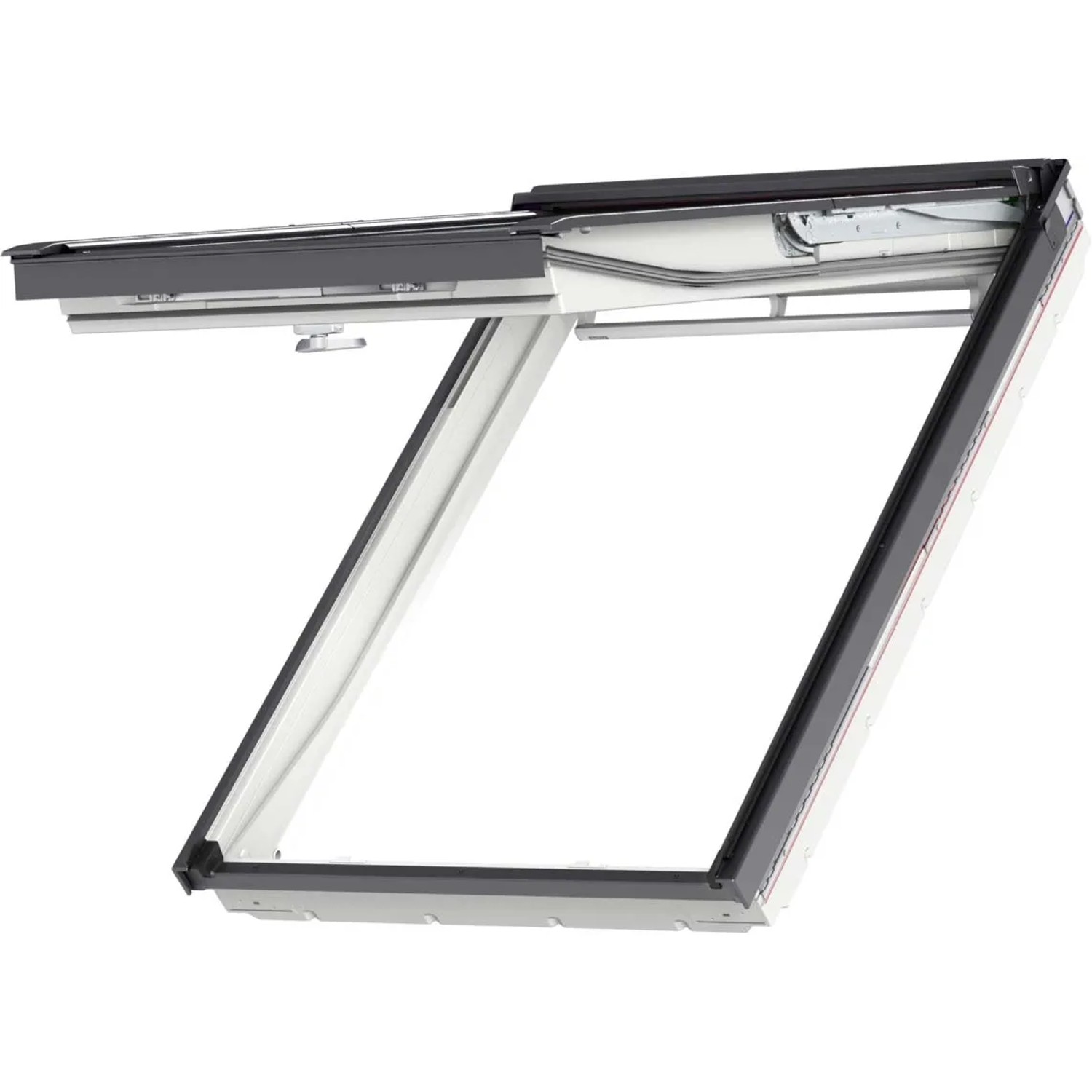 Geöffnetes Velux Klapp-Schwingfenster GPU MK04 0062 aus Polyurethan, 78x98 cm. Dachfenster mit Klappfunktion.