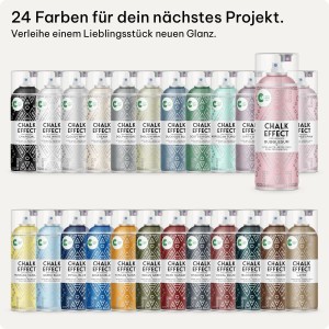 24 COSMOS LAC Kreidefarbe Sprühdosen in verschiedenen matten Farbtönen für DIY Projekte.